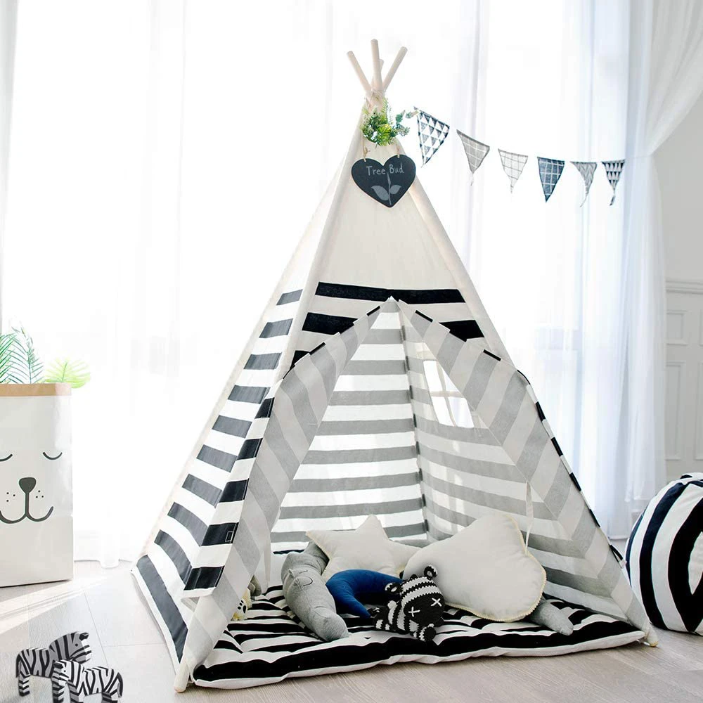 Indoor 4 Wood Poles kids Classic  play  house polyester cotton canvas childrens tents  indian tepee tent