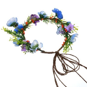 JHMX010 RDT Wholesale Bridal Girl Wedding Photo Album Portrait Knot Waxed Rope Artificial Rose Flower Floral Garland Hairband