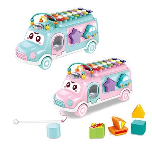 Kids educational plastic toy bus music instrument xylophone piano