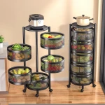 Kitchen Floor Round Multilayer Household Rotating Shelf Vegetable Storage Racks
