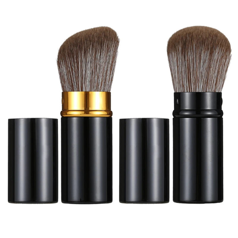 Large black metal retractable cosmetic kubuki powder brush Slanted Luxury Black Makeup Brush Powder Brush