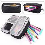 large capacity school boy girl pen pouch case zipper black pencil bag