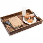 Large Wooden Serving Tray with Metal Handles Includes Set of 4 Coasters This 20x14 Ottoman Tray Known as Coffee Table Tray