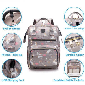 LEQUEEN Wholesale large capacity baby care diaper bag unicorn pattern backpacks
