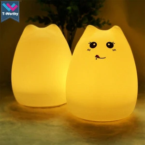 Lovely USB Rechargeable Silicon Animal Cat Night Light for Baby Nursery Lamp Breathing LED Night Light