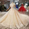 LSS415 v neck luxury cap sleeves long train flower pattern wedding dress ball gown