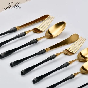 Manufacturer Custom Italian style 18/10 stainless steel Gold Black flatware Set Luxury Stainless Steel Cutlery Set