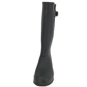 Men Tall Durable Wide Black Outdoor Rubber Rain Boots with Adjustable Strap