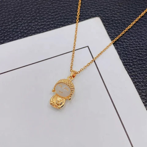 Mengmeng smiling Buddha like titanium steel necklace luxury temperament minor neck chain retro collarbone chain