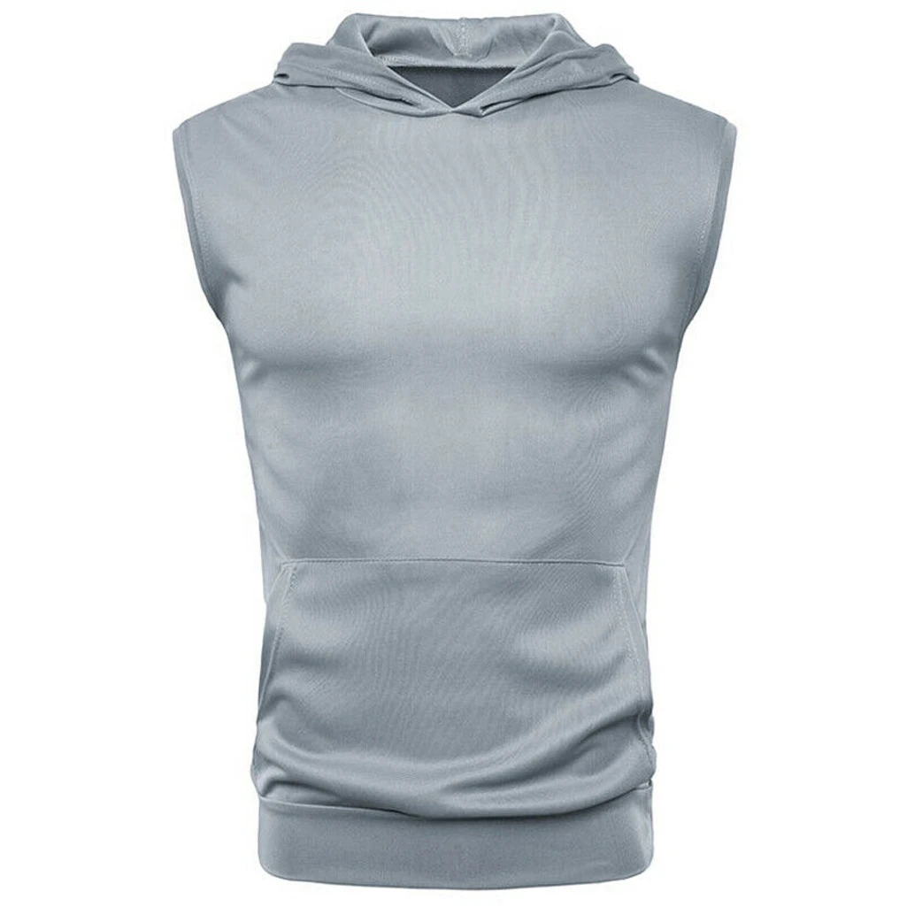 Mens Sleeveless Hoodie Sweatshirt Tank Tops Fitness Casual Sports Hooded Vest Regular Fit Pure Cotton Solid Pullover Imported