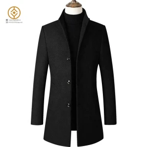 Mens Wool Coat Winter Trench Coat Business Jacket Blend Peacoat Black Gray Color Mens warm long jacket Add cotton to thicken