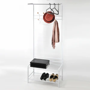 Metal 2-Tier Shoe Rack with Clothes Hanger and 8 Hooks