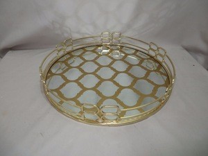 Metal Round Mirrored Tray Gold