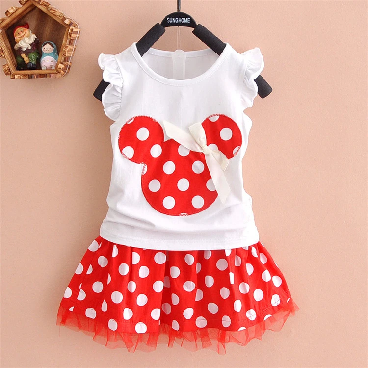 Mickey head dot cartoon 2 pieces skirt set 3-5 year old kids clothes baby girl dress
