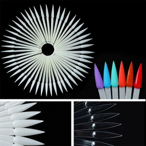 Misscheering 50 Tips Transparent & Natural Fan-shaped Nail Art Tips Display Polish  Display Practice Sticks Tool
