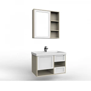 Modern designs PVC waterproof bathroom cabinet sinks best quality PVC bathroom vanity with wall mirror factory direct sale