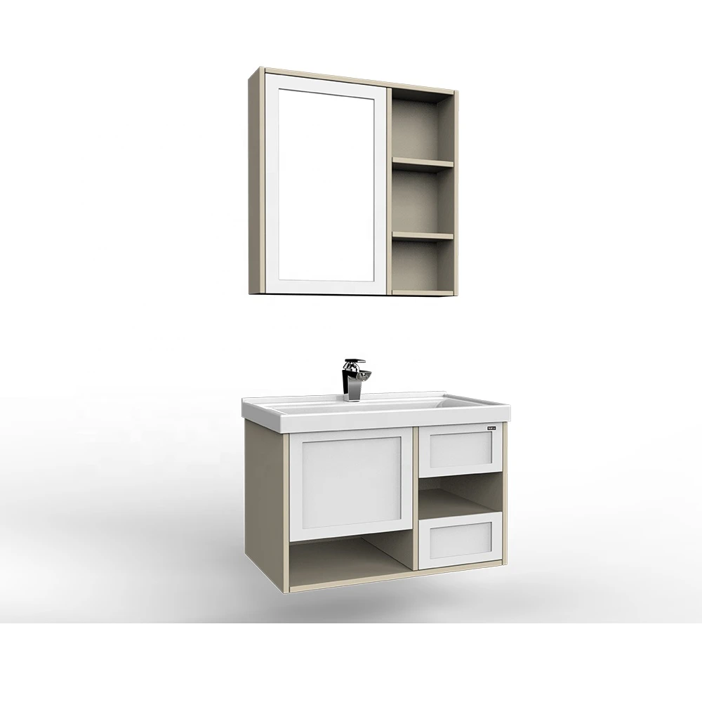 Modern designs PVC waterproof bathroom cabinet sinks best quality PVC bathroom vanity with wall mirror factory direct sale