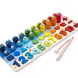 Montessori Educational Wooden Toys For Children Kids Busy Board Math Fishing Preschool Wooden Montessori Toys Count Geometric