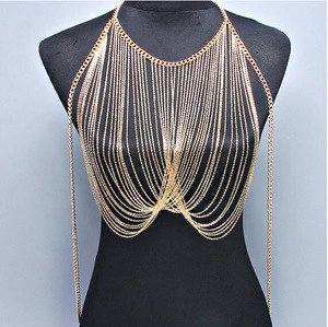 More layered gold chain tassel body jewelry SP6150