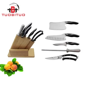 Multi-functional 6pcs kitchen knives set with scissors and knife block