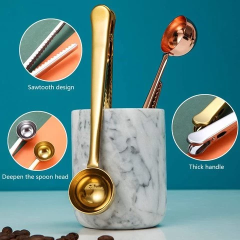 Multifunctional Food Sealing Bag Mouth Clip Spoon Milk Powder Stainless Steel Coffee Bean Measuring Spoon