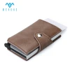 Multipurpose Brown Leather Automatic Pop up  Aluminum Name Card Holder
