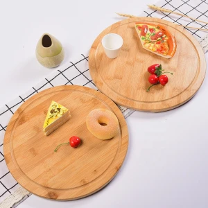 Natural Bamboo Wood Kid Plate Rubber Wood Food Serving Tray For Houseware