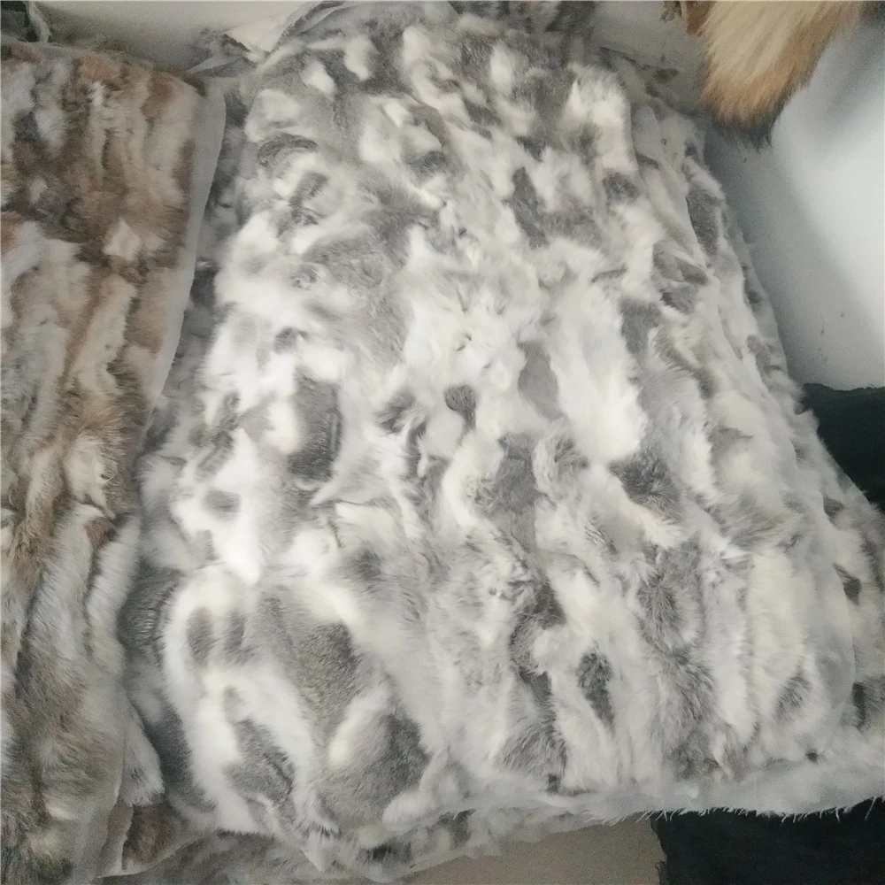 Natural color Patchwork Belly Rabbit Fur Plate Blanket  rex rabbit fur blanket plush rabbit blanket