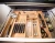 Import Natural Expandable Bamboo Kitchen Cutlery Drawer Organizer Build in Knife Holder Totally Bamboo Utensil Tray Silverware Holder from China