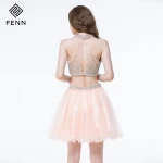 New Design Fashion Two Pieces Cheap Homecoming Halter Short Prom Dresses