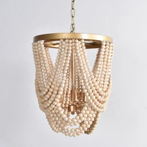 New design gold metal chandeliers wood beads decorated pendant light