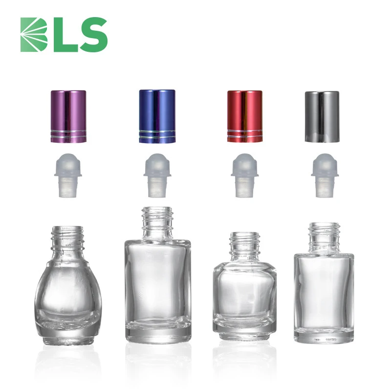 New different shape 3ml 7ml 8ml 10ml frost clear amber glass roll on bottle with roller ball