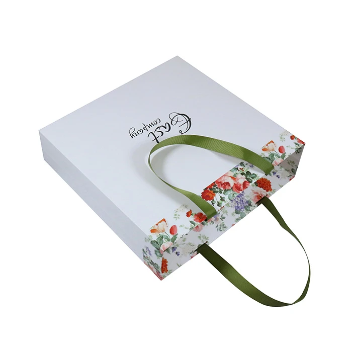 New Elegant Design Large Size Flower Ribbon Handle White Packaging Paper Bag For Clothes Shop