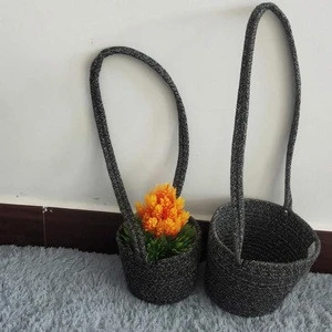 New-Fashion Storage  Small Cotton Rope Basket Flower Basket With Long Handle Hanging Baskets For Plants