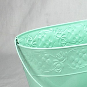 new green metal decorative wall hanging flower pots wholesale set of 3 round planter bucket cheap sale