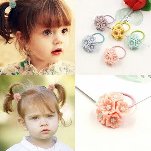 New Lovely Acrylic Flowers Children Hair Ropes Elastic Rubber Hair Bands Girls Hair Accessories Baby Kids Headwear Wholesale