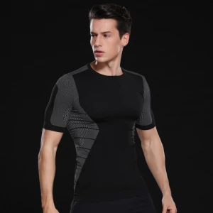 New summer lightweight breathable mens new seamless gym fitness knit sports short sleeve compression dry fit t shirt MA58