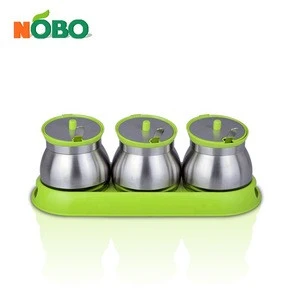 NOBO Factory Price High Quality Set of 3 Stainless Steel Seasoning Spice Bottles Glass Spice Jar with Spoon