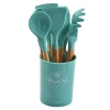 Non Scratch BPA Free Silicone Kitchen Utensil With Wooden Handles Gadgets for Nonstick Cookware for Women Tools Turquoise/Mint