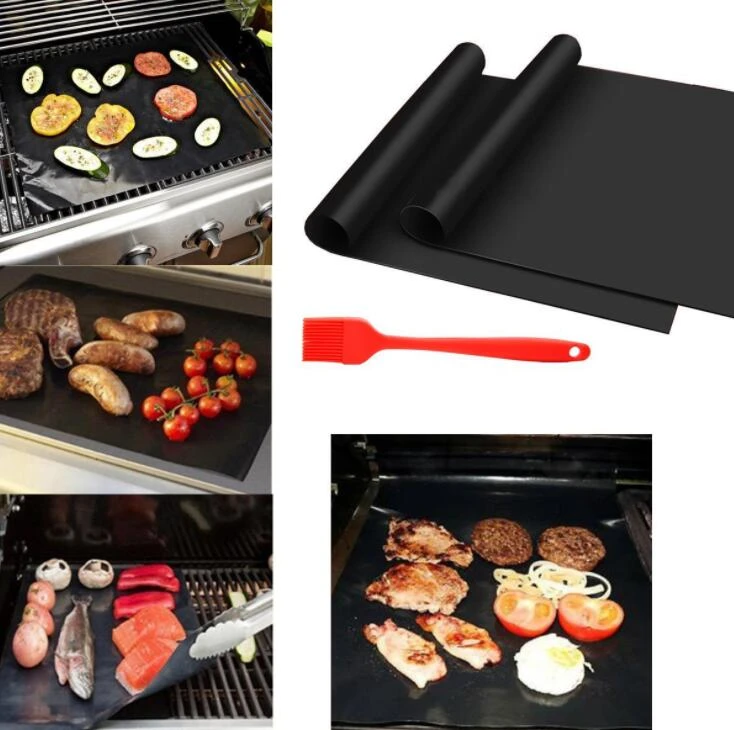 Non Stick Reusable Outdoor BBQ Grill Mat Baking Grill Mats Barbecue Pad Fiber Mat
