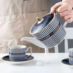 Nordic Bone China Coffee Set Blue Stripe ceramic tea set fashion net red afternoon tea shop can print logo factory direct supply