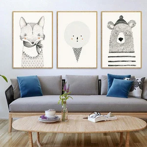 Nordic modern cartoon bear & fox & ice cream wall paper home decoration art painting for living room & kids room decoration