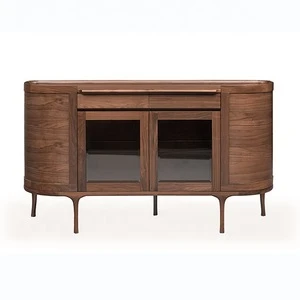 Nordic Simple Modern Buffet Cabinet Solid Wood Walnut Dining Sideboard Modern With Glass Door