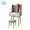 Nordic Style Furniture Useful Makeup Vanity Wooden Dresser With Mirror And Stool