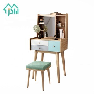 Nordic Style Furniture Useful Makeup Vanity Wooden Dresser With Mirror And Stool