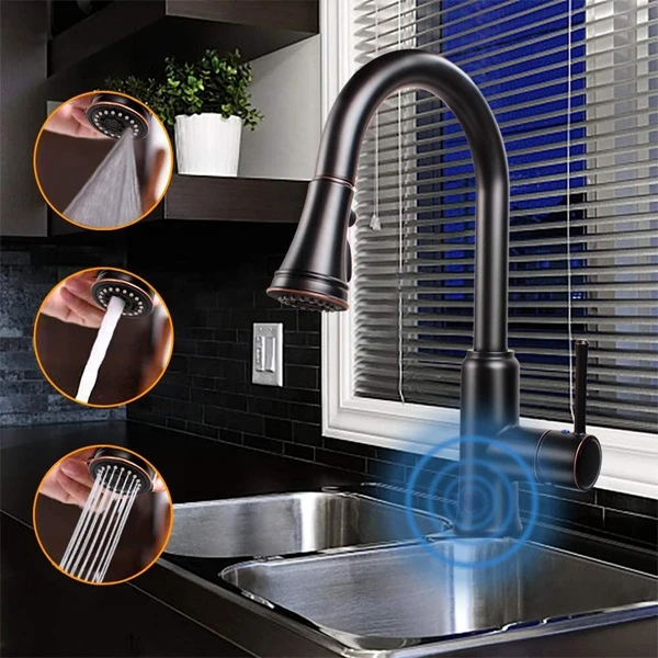 NZMAN Single Handle Hands-free Faucet,Pull Down Sprayer Motion Sensor Sink Faucet,Touchless Pull Out Kitchen Faucet Automatic