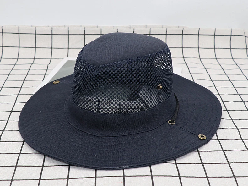 outdoor fishman cap Sun Protection Foldable brim Flat Top Mesh solid color Boonie Bucket Hat cap with string