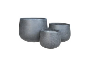 outdoor round grey terrazzo stone pot light cement concrete pot set of 3, light cement terrazzo planter flower pot