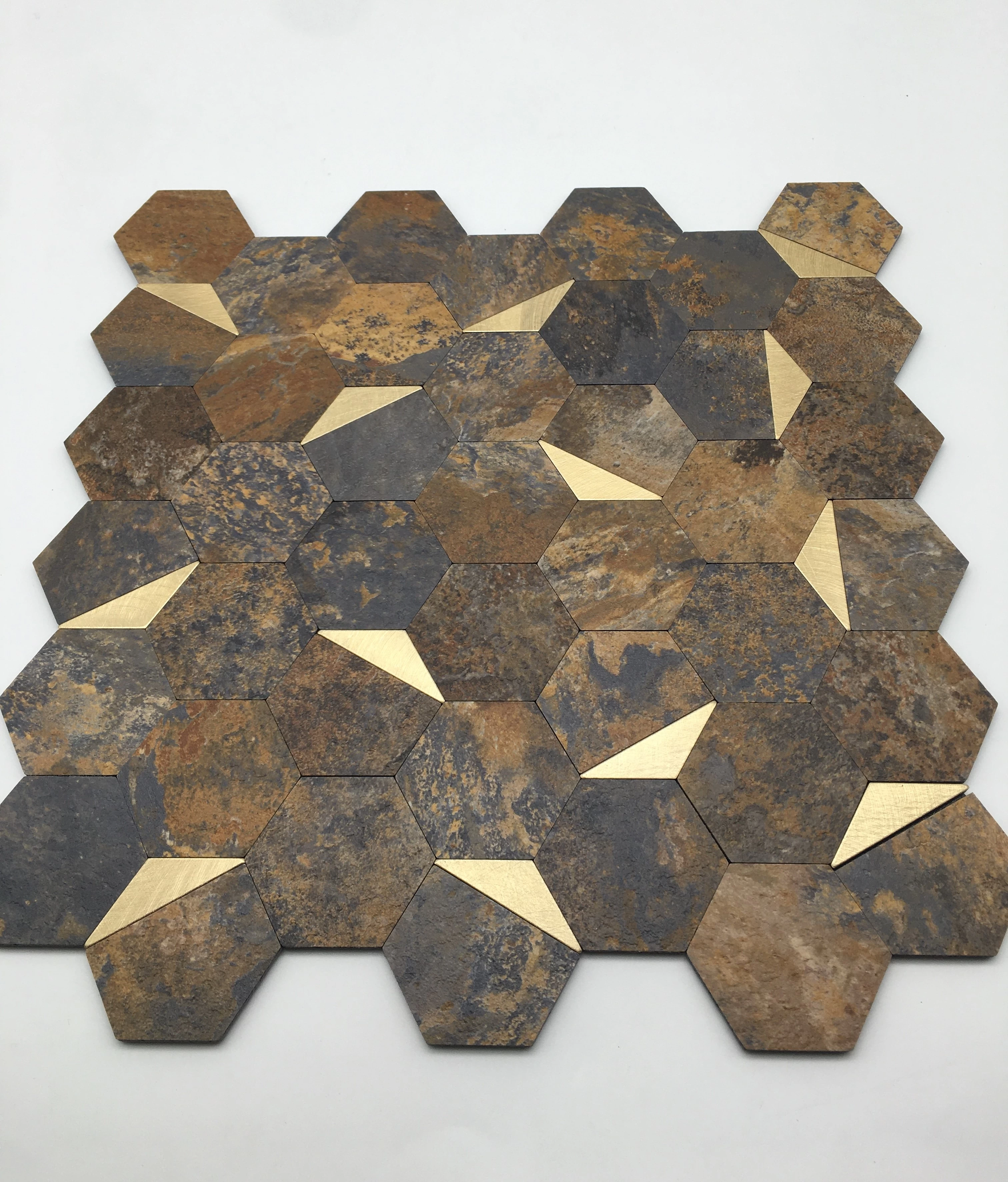 Peel and Stick backsplash Kitchen rustic slate Hexagon Wall Sticker Vinyl 3D Mosaic Self Adhesive Wall Tiles