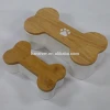 Pet application ceramic cremation bone shape pet urns with hand paint paw mark for pets ashes with wooden bamboo cover
